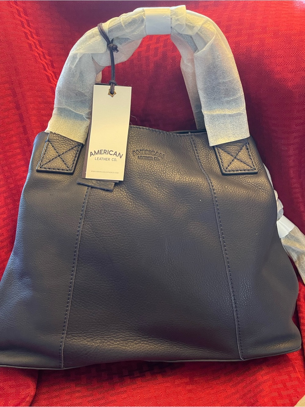 American Leather Co. Dark Navy Leather Triple Entry Satchel